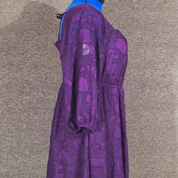 Torrid Mini Clip Floral Square Neck Tiered Pockets Dress Sz 1 Plum Pre-Owned - Picture 3 of 7